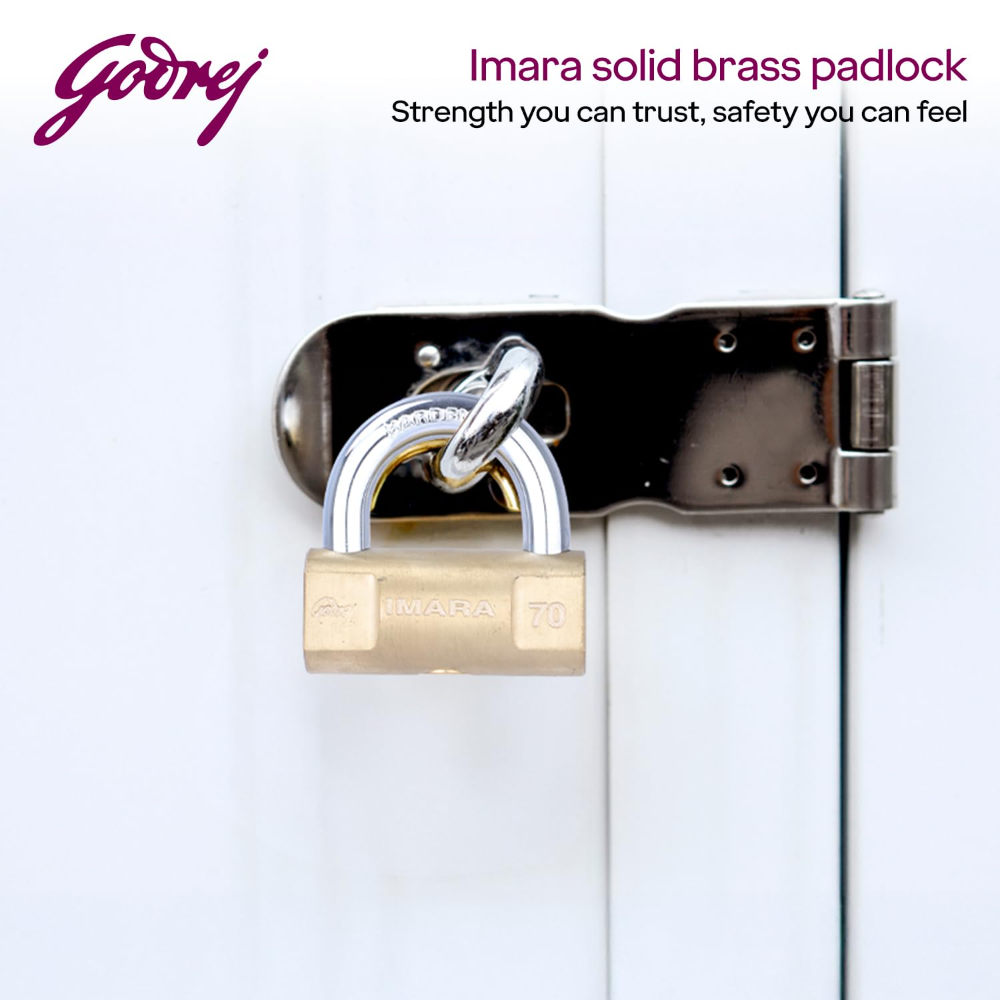  Godrej Imara 70 mm I 3 Keys I For Shutters, Grills & Main Doors I Brass Finish I  1 year warranty